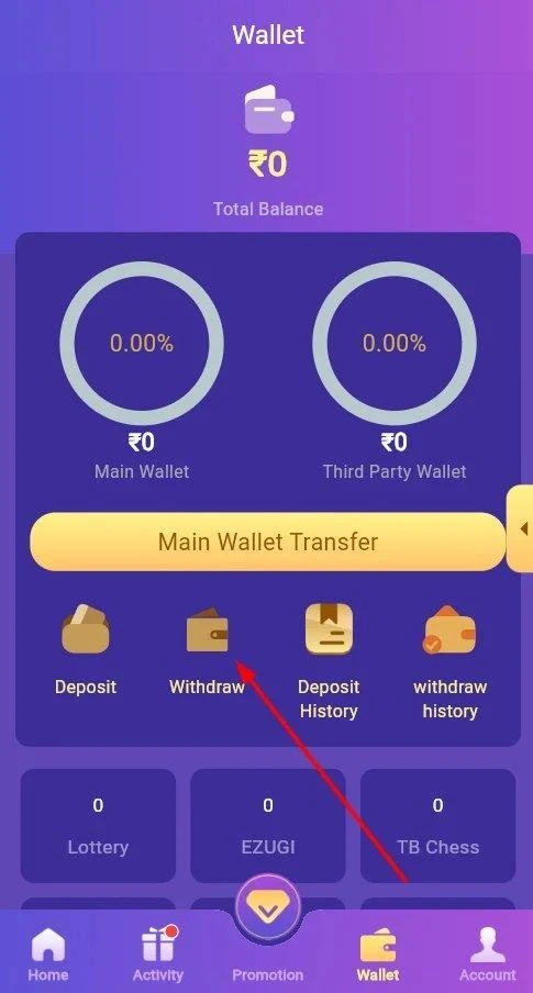 Click on withdraw
